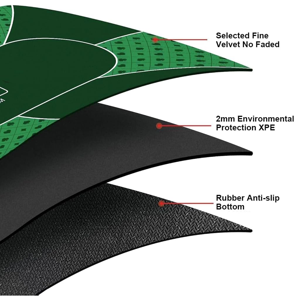 PATPAT 1800 * 900 * 2mm Poker Mat, 8 Players Poker Rubber Mat Poker Topper for Tables, Folding Portable Poker Table Top Layout w/Carrying Bag for Poker Games, Blackjack PATPAT 1800 * 900 * 2mm Poker Mat, 8 Players Poker Rubber Mat Poker Topper for Tables, Folding Portable Poker Table Top Layout w/Carrying Bag for Poker Games, Blackjack